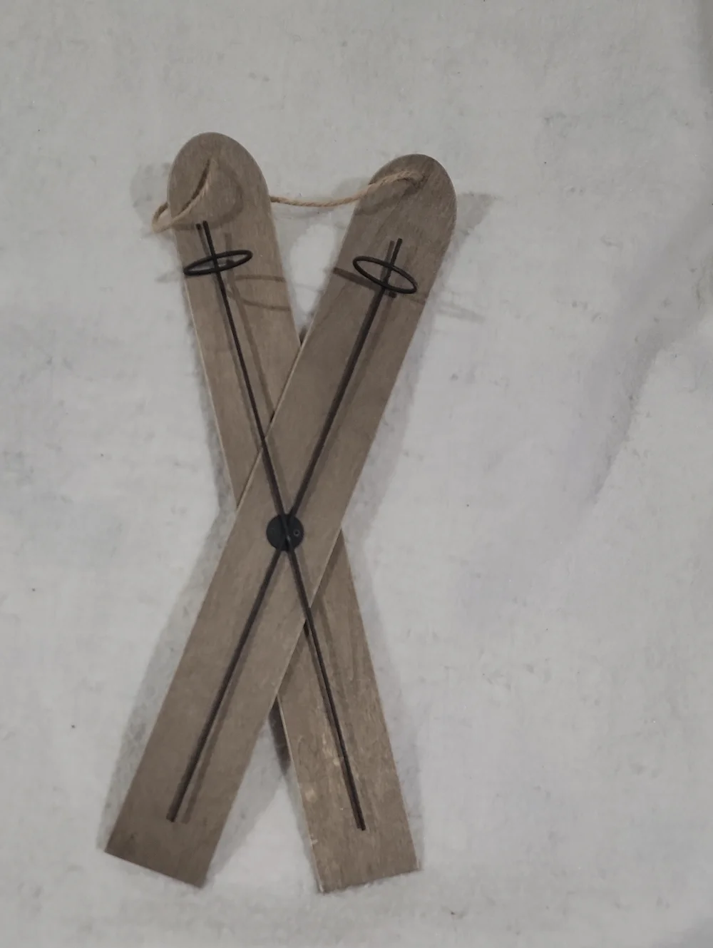Rustic Wooden Ski Wall Accent in Brown Black Ski Poles Winter Holiday